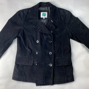 LAGUNA GIRL Black SUEDE 100% LEATHER Double Breasted JACKET! Retro Size Small
